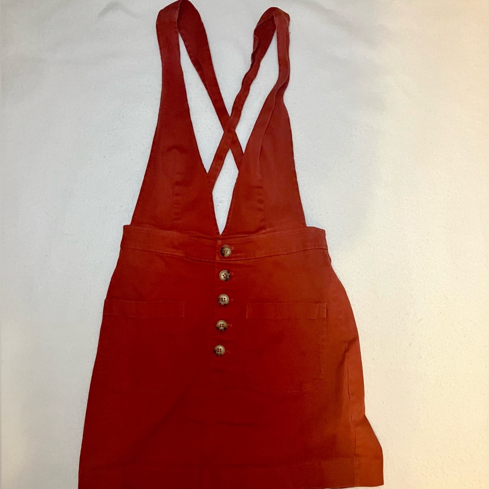 🔥 Forever 21 Red-Orange Corduroy Overall Dress - Size Small 🔥